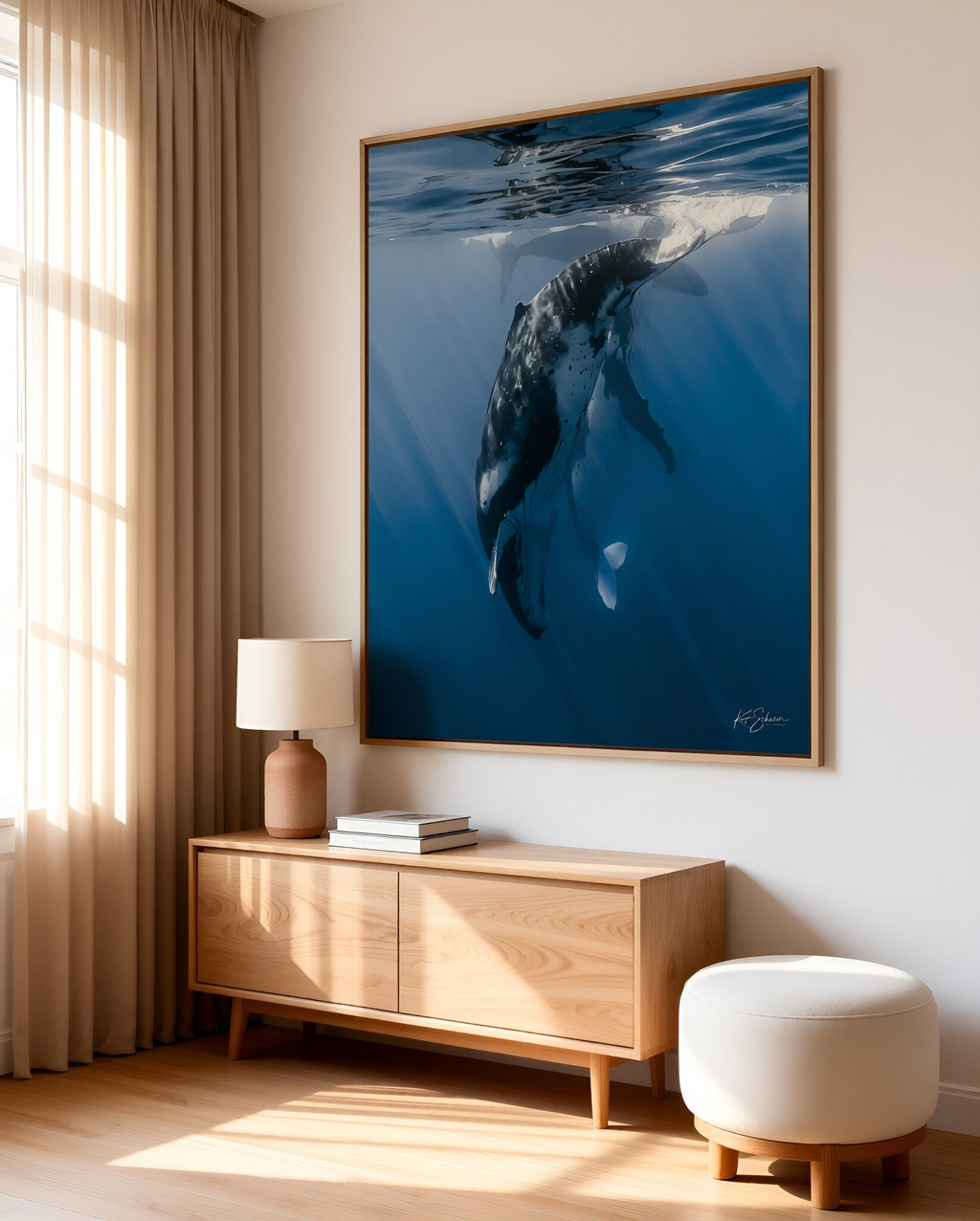Humpback Whale Vertical Dive – Underwater Fine Art Photography Wall Art Print