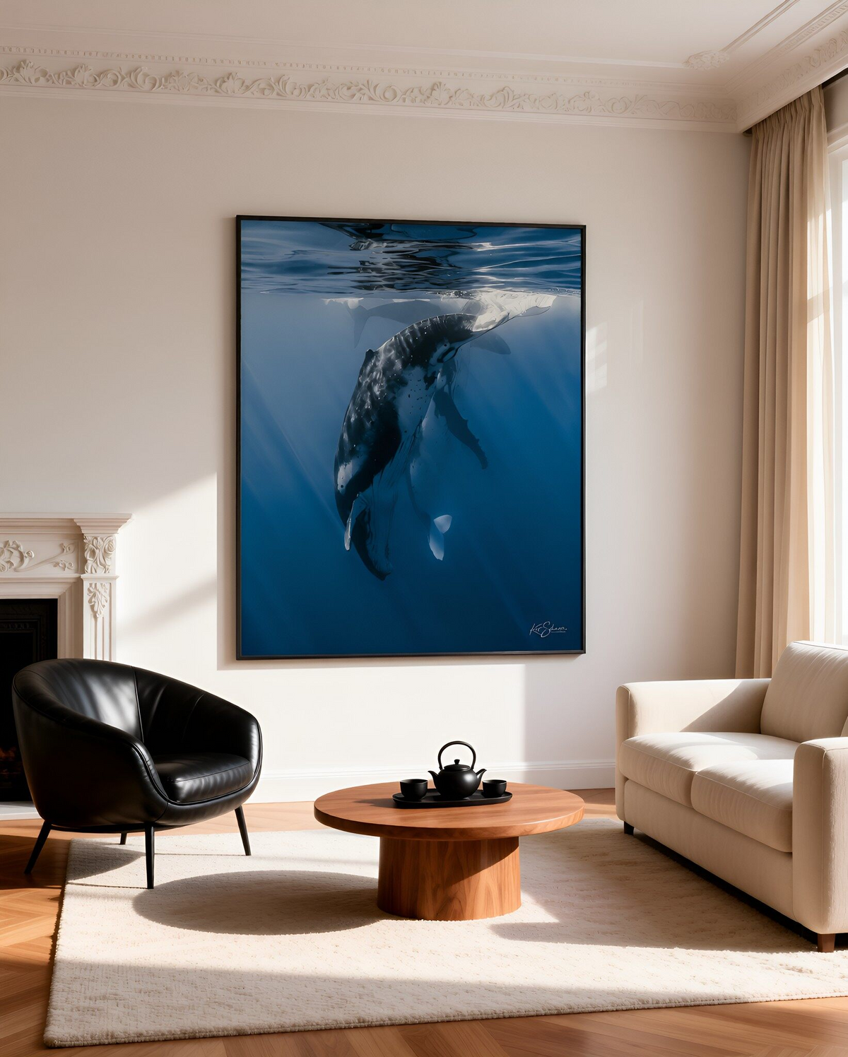 Humpback Whale Vertical Dive – Underwater Fine Art Photography Wall Art Print