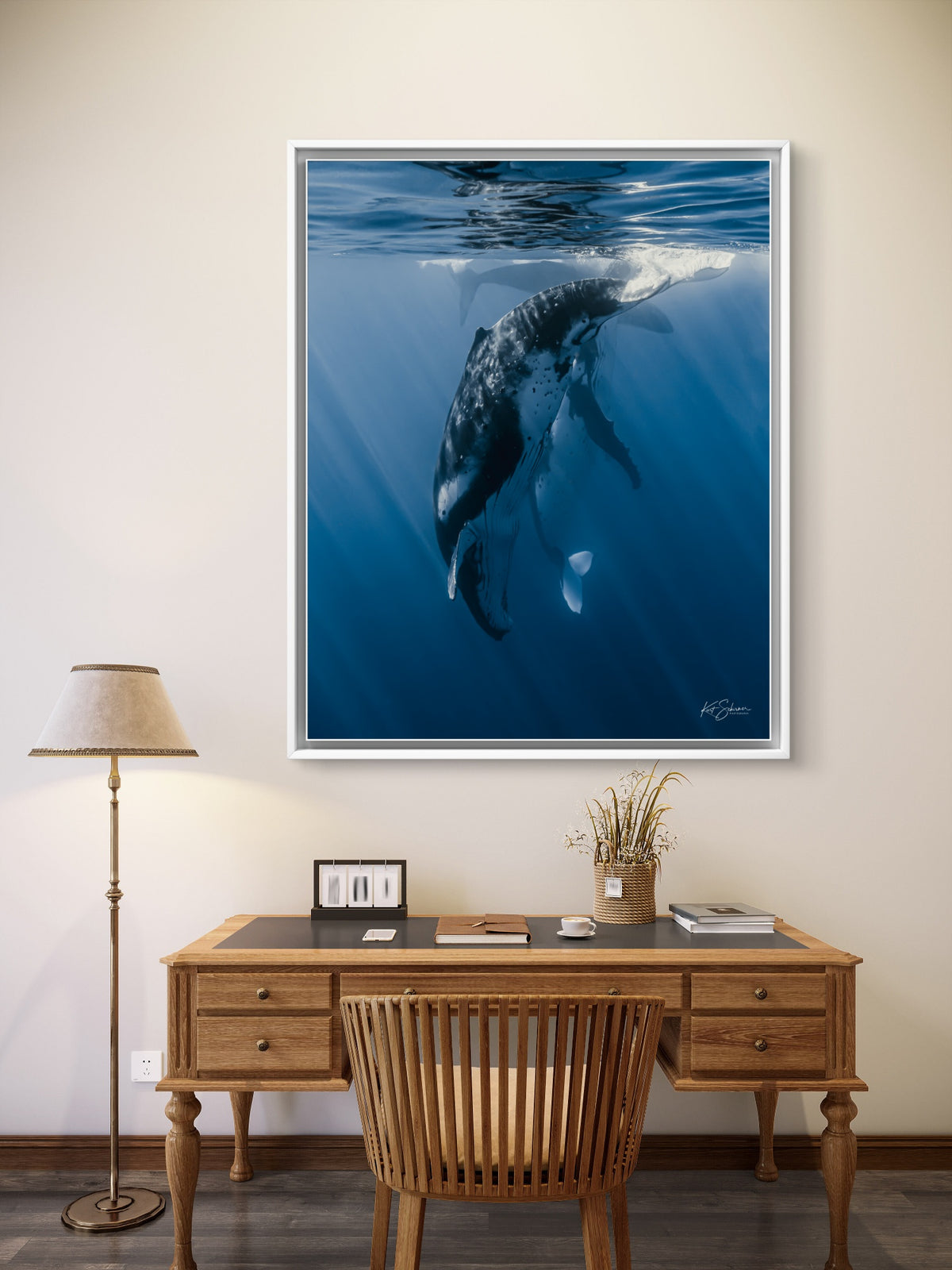 Humpback Whale Vertical Dive – Underwater Fine Art Photography Wall Art Print