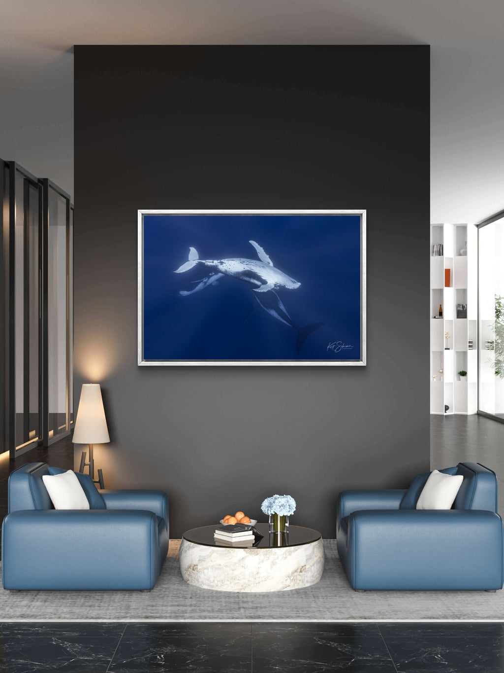 Three Humpback Whales in Moorea - Underwater Whale Photography Wall Art Print